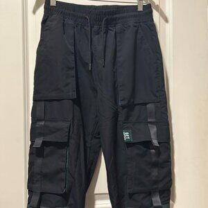 Shein womens pull on parachute Cargo utility Pants elastic pockets galore size S